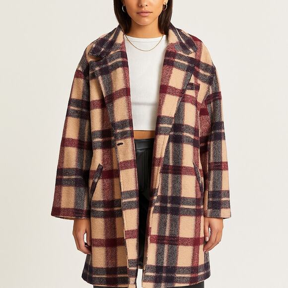 Blank NYC Plaid Lightweight Teddy Coat in Go Ahead - Picture 1 of 8